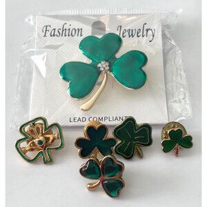 Shamrock & Clover Pin Jewelry Green Enamel Lead Compliant Lapel Brooch Lot 6